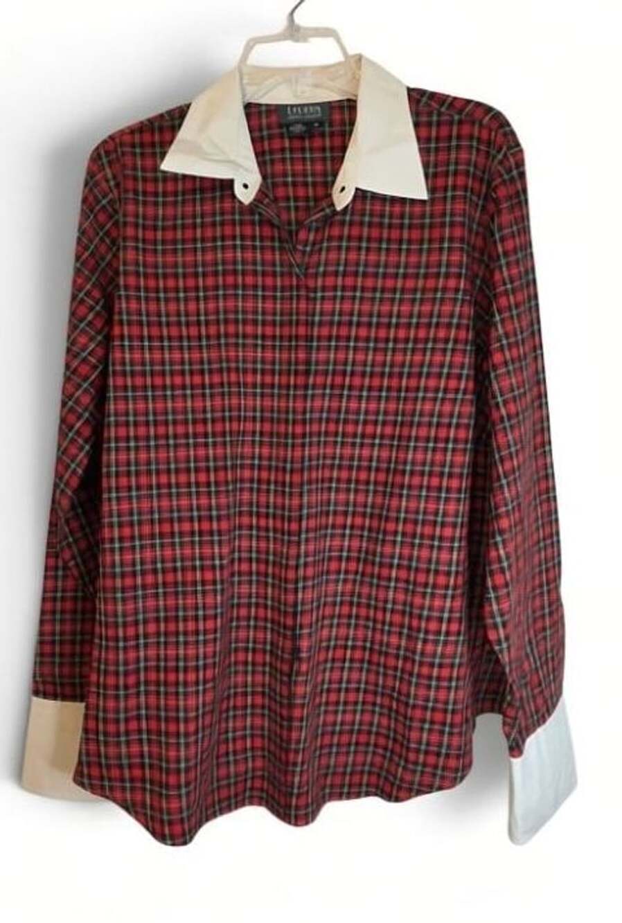 Lauren Ralph Lauren Red Tartan Plaid Contrast Collar Blouse 1X
